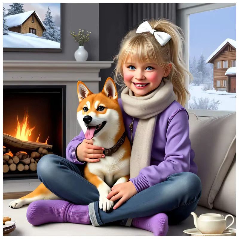 AZQSD 5D Diamantgemälde Set mit niedlichem Hund in Winterszene, Acryl-Diamant-Malerei mit Full Round Steinen - Bild 4