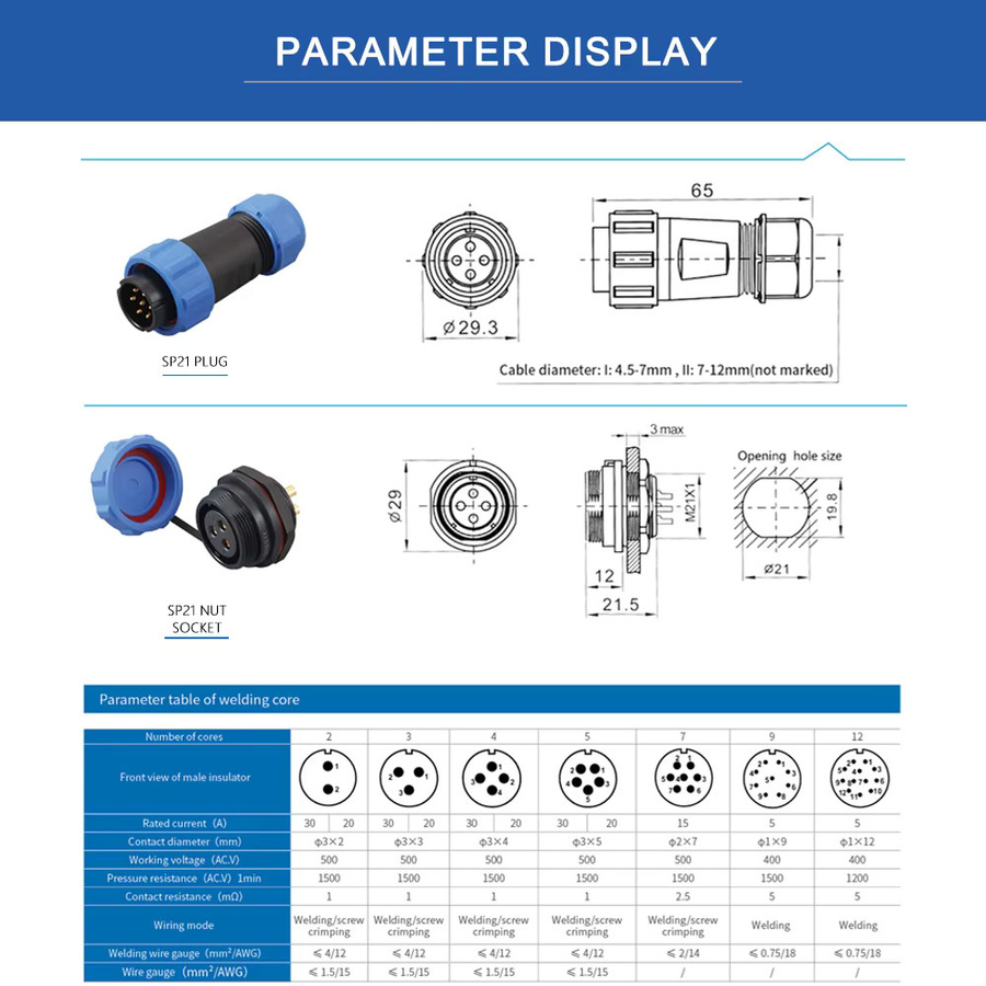 DIY GO SP21 IP68 Wasserdichter Schraubverbinder als Schweiß-Luftfahrtstecker für Outdoor-Lötanschlüsse in Blau - Bild 6