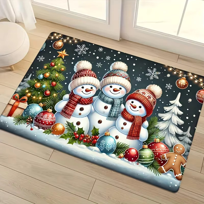 VIKAMA Teppich mit Winter-Weihnachts-Schneemann-Muster in Multicolor, rutschfest und schmutzabweisend für Schlafzimmer, Flur oder Eingangsbereich - Bild 4