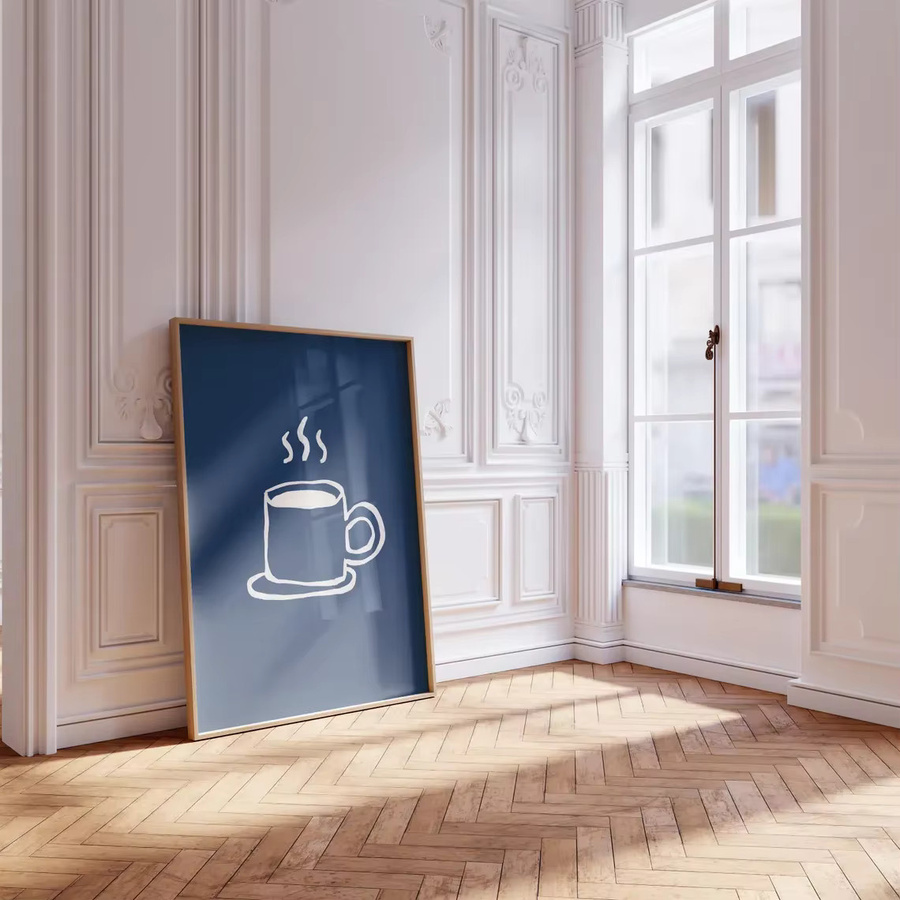 Digitaler Druck Coffee Bar Wandkunst für deine Küche, minimalistisches Poster in Navy Blau, abstrakte Wanddekoration im rechteckigen Format - Bild 4