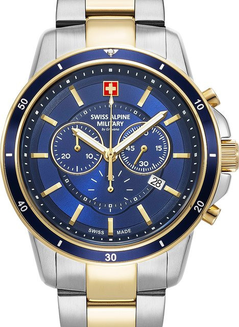 Swiss Alpine Military Chronograph, Quarz, Edelstahl, Blau, 44 mm, Herren - Bild 1