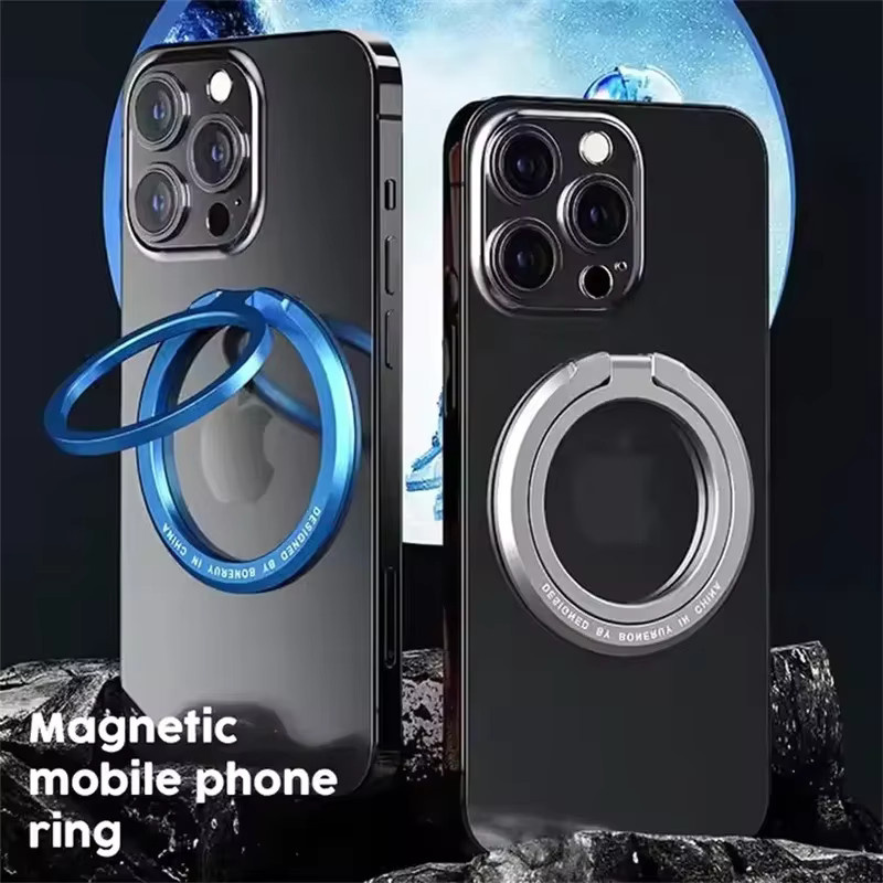 newteneight Magnetischer Metallring Handygriff und Ständer für MagSafe iPhone und Samsung, faltbare Fingerhalterung in Silber und Lila - Bild 1