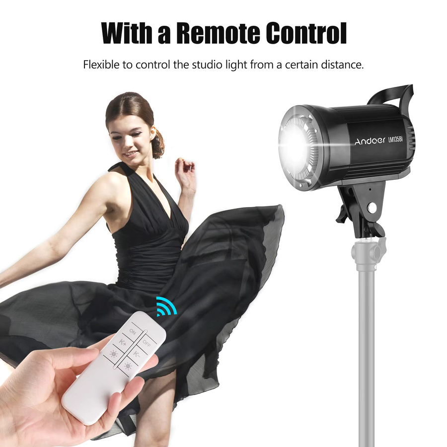 Andoer LM135Bi LED-Fotografie-Fülllicht in Schwarz, 135 W Studio-Videoleuchte mit Bowens-Montage, dimmbar, Farbtemperatur 2800 K–5600 K - Bild 2