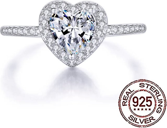 CWWZircons Ring, 925 Silber, Zirkonia, Herzform, Damen - Bild 1