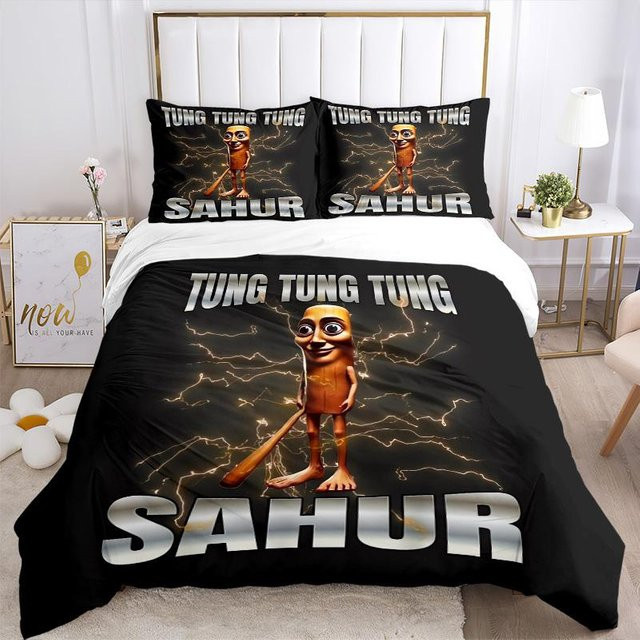 Tung Tung Sahur Bettwäsche-Set aus Polyester, 3-teilig, Modern, B/H: 260 x 240 cm - Bild 1