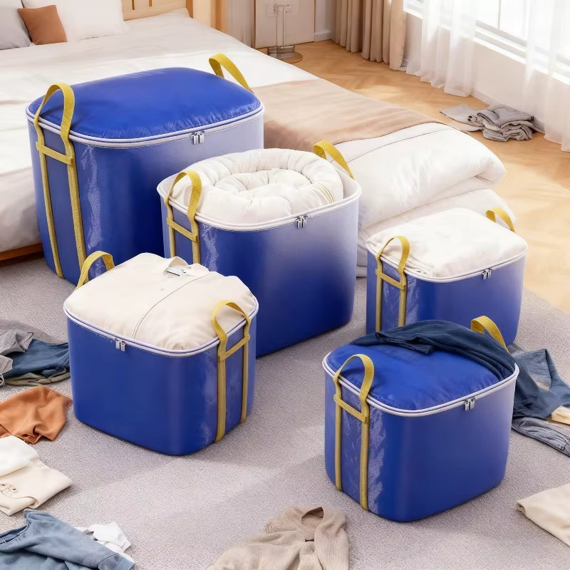 FUYAOZHISHANG Gewebte Aufbewahrungstaschen in Blau für Kleidung und Bettwäsche - Bild 2