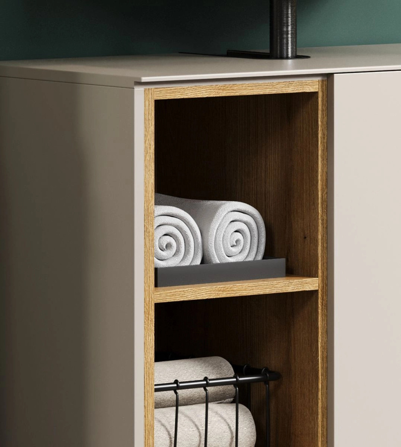 Waschbeckenunterschrank Jardins in Kaschmir mit Eiche, modern, matt, Breite: 80 cm - Bild 3