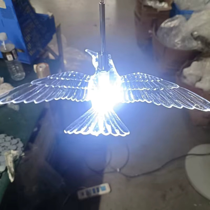 JIANKEXING LED Glas Vogel Kronleuchter in Transparent und Chrom als luxuriöse Pendelleuchte für Treppenhäuser, Hotels oder Villen - Bild 3