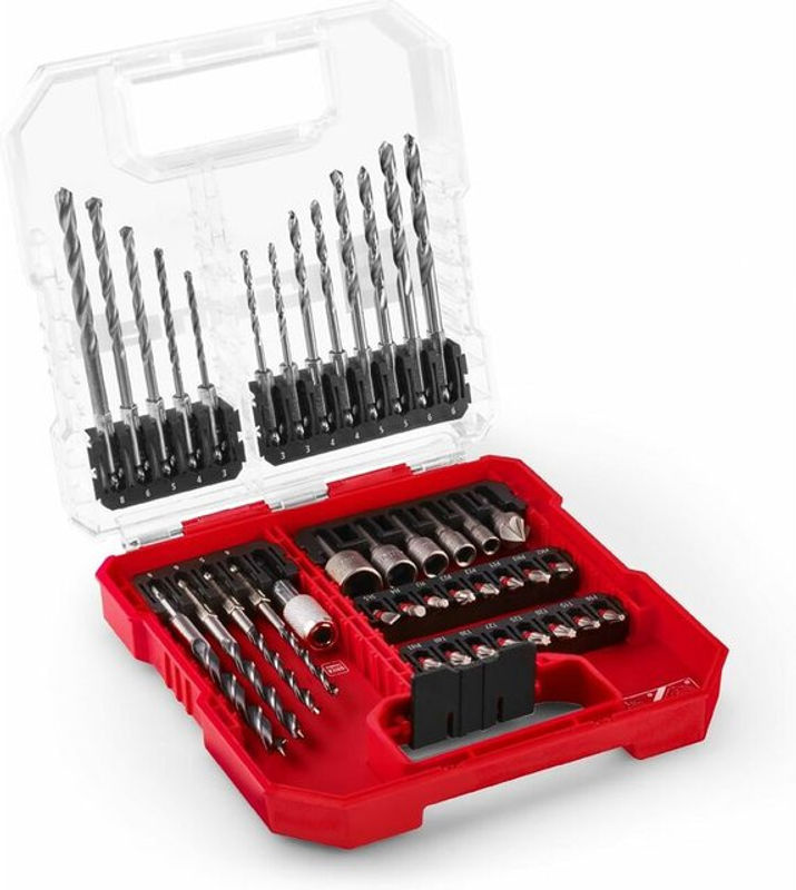 Einhell 40-teiliges Bohrer- und Bit-Sortiment aus HSS für Holz, Stein und Metall in der L-CASE Aufbewahrung, grau/transparent - Bild 2