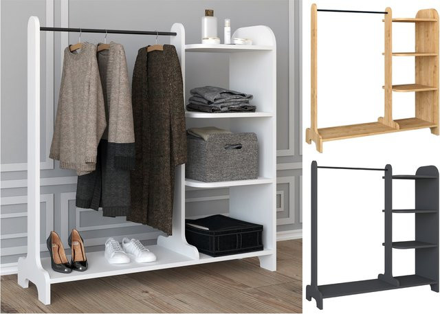 VCM Holz Kleiderschrank als offenes Kleiderregal aus Holz und Metall, B/T/H: 106 x 35 x 110 cm - Bild 1