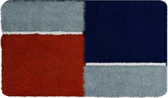 Badematte ENEMA mit grafischem Design, Farben: Rot, Blau, Grau, B/T: 120 x 70 cm, aus Polyacryl, waschbar und fußbodenheizungstauglich - Bild 1