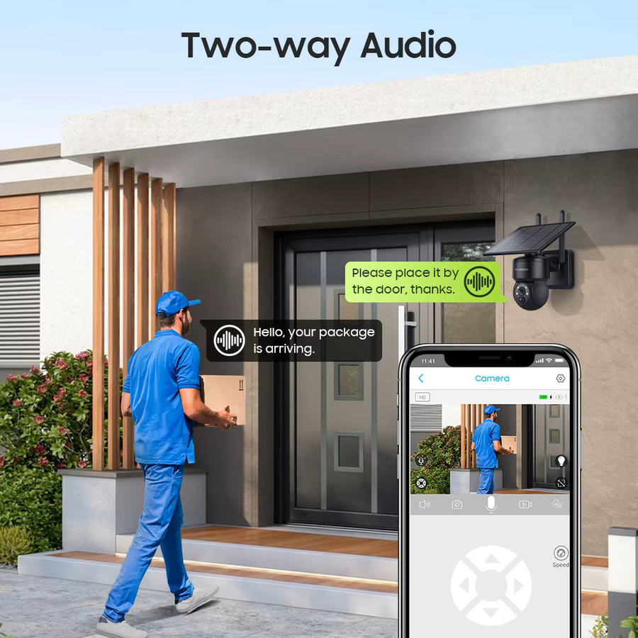 INQMEGA Tuya Smart Life Solar-Kamera mit 6MP Auflösung, WLAN PTZ Sicherheits-CCTV-Kamera, kabellos, PIR Menschenerkennung und Farbnachtsicht, IP65, Schwarz - Bild 4