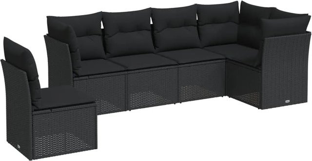 vidaXL 6-tlg. Garten-Sofagarnitur in L-Form aus Poly-Rattan in Schwarz mit Sitzkissen und Rückenkissen inklusive Stauraum - Bild 1