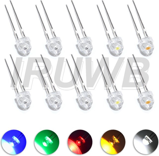 Superhelle 5mm F5 Strohhut-LEDs für DIY-Elektronik in Blau, Grün, Rot, Gelb und Weiß - Bild 1
