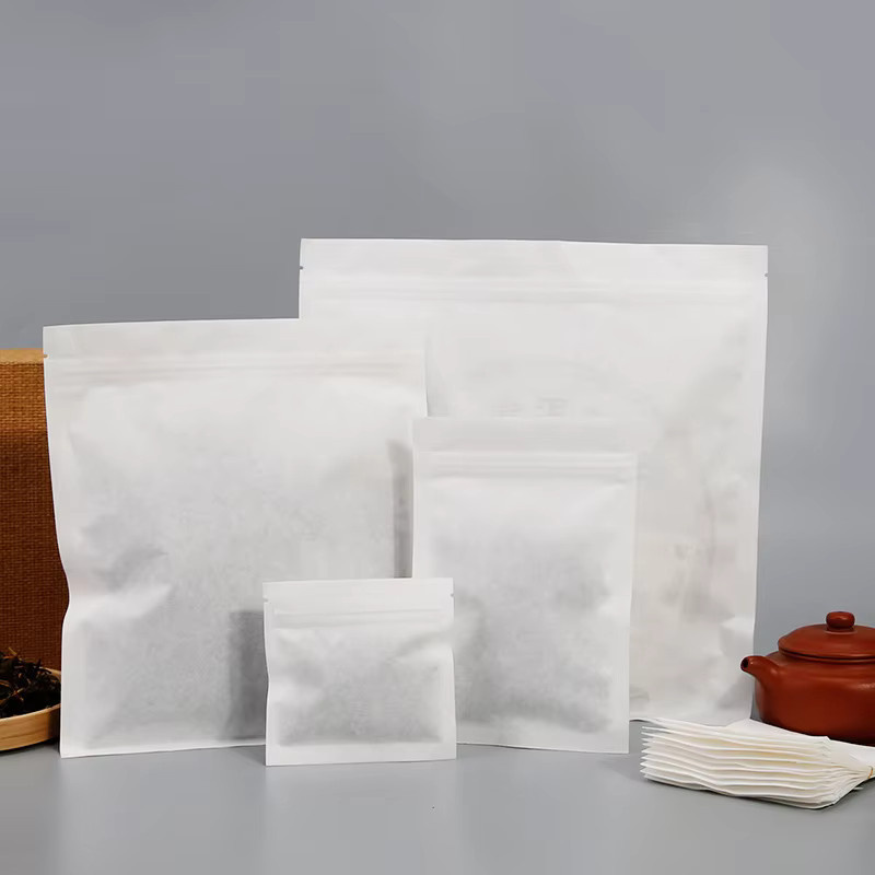 Wiederverschließbare weiße Baumwollpapier-Verpackungsbeutel mit Reißverschluss und Wärmeversiegelung für Kaffee und Tee - Bild 2