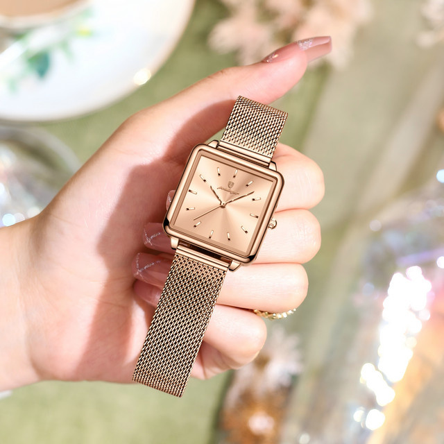 POEDAGAR Armbanduhr, Quarz, Edelstahl, Eckig, Roségold, Damen - Bild 1