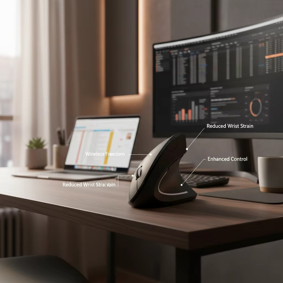 NexusClick Ergonomische Vertikale Maus in Schwarz, 2,4G Kabellose Optische Computermaus zur Vermeidung von Handgelenkschmerzen für PC und Mac - Bild 3