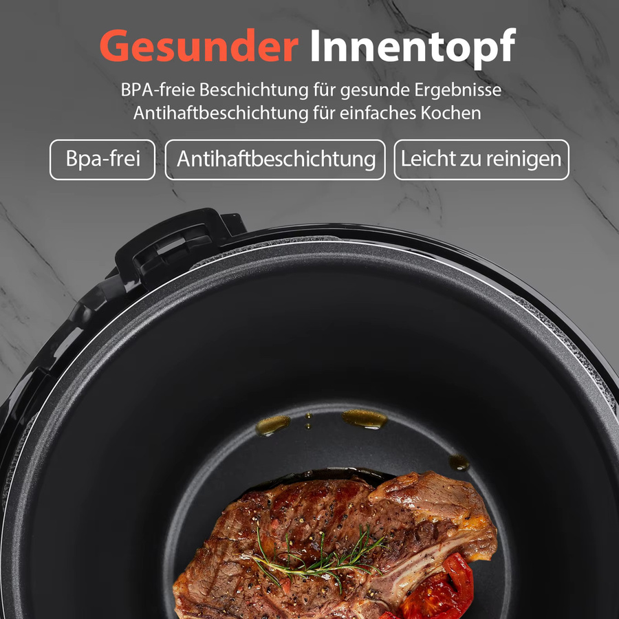Aigostar 18-in-1 Multikocher Schnellkochtopf in Silber aus Edelstahl mit 6l Volumen, 1000 W und digitalem Touchscreen - Bild 4