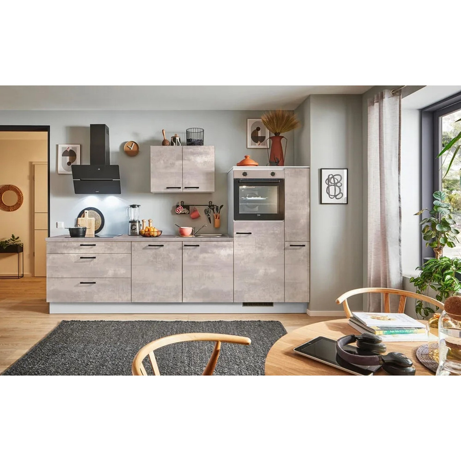 pino Küchenzeile Beton Art Perlgrau mit 1 Geräte- und 1 Apothekerschrank, Breite: 300 cm, Höhe: 174 cm, Tiefe: 60 cm - Bild 2