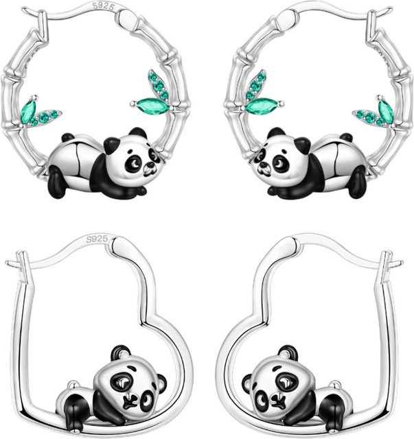 PANPOKI Ohrringe Creolen, 925 Silber, Panda, Damen - Bild 1