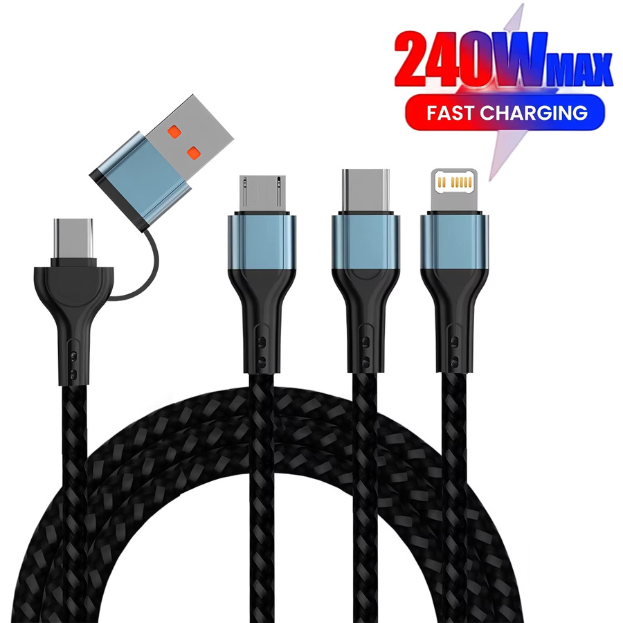 BESY 3-in-1 USB-C und Micro-USB Ladekabel mit 240W Leistung, Länge: 1,2 m, Farbe: Schwarz - Bild 3
