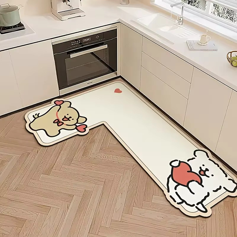 VIKAMA Cartoon L-förmige Fußmatte mit Tiermotiv, rutschfest und schnell trocknend, Polyester, B: 120 cm, T: 45 cm - Bild 1