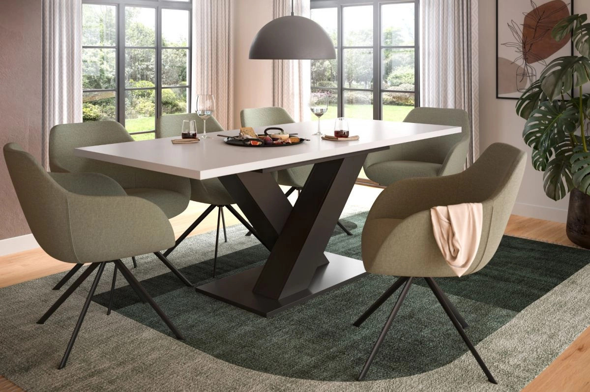 Inn.Furn Esstisch ausziehbar in Weiß und Grau, moderner Küchentisch mit X-Frame Gestell - Bild 3