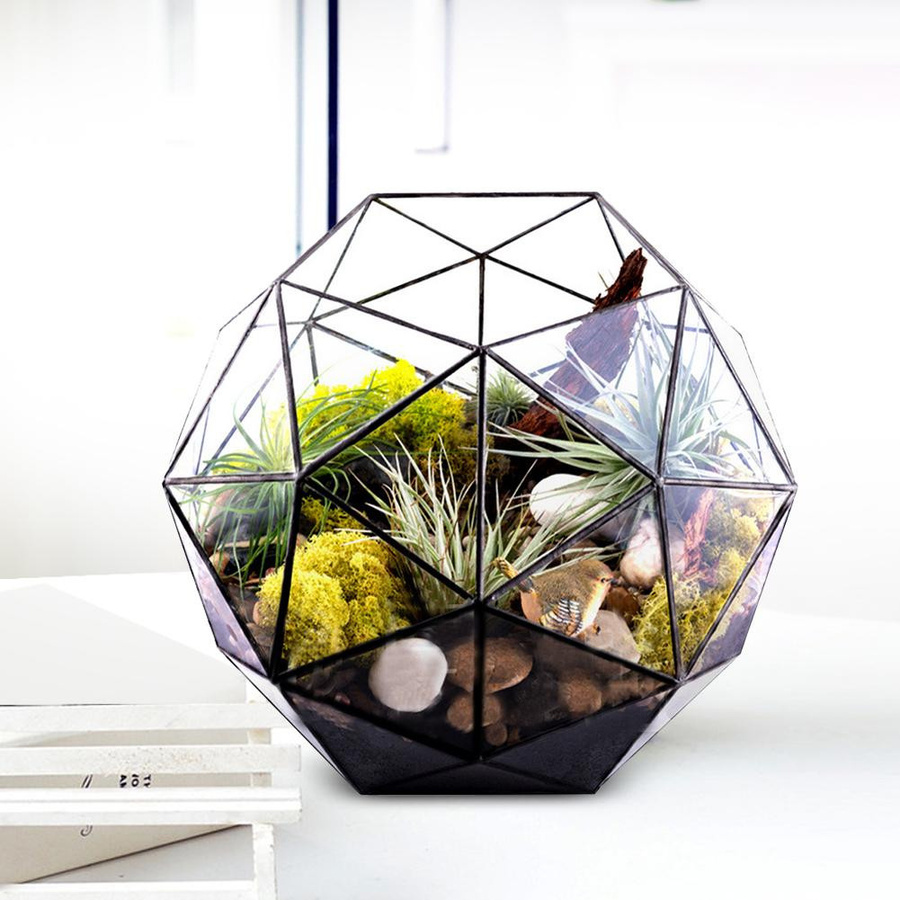 Nensit Geometrischer Blumentopf aus Glas und Metall, transparent, quadratisch, Höhe: 23,0 cm, Breite: 23,0 cm, Tiefe: 19,0 cm - Bild 4