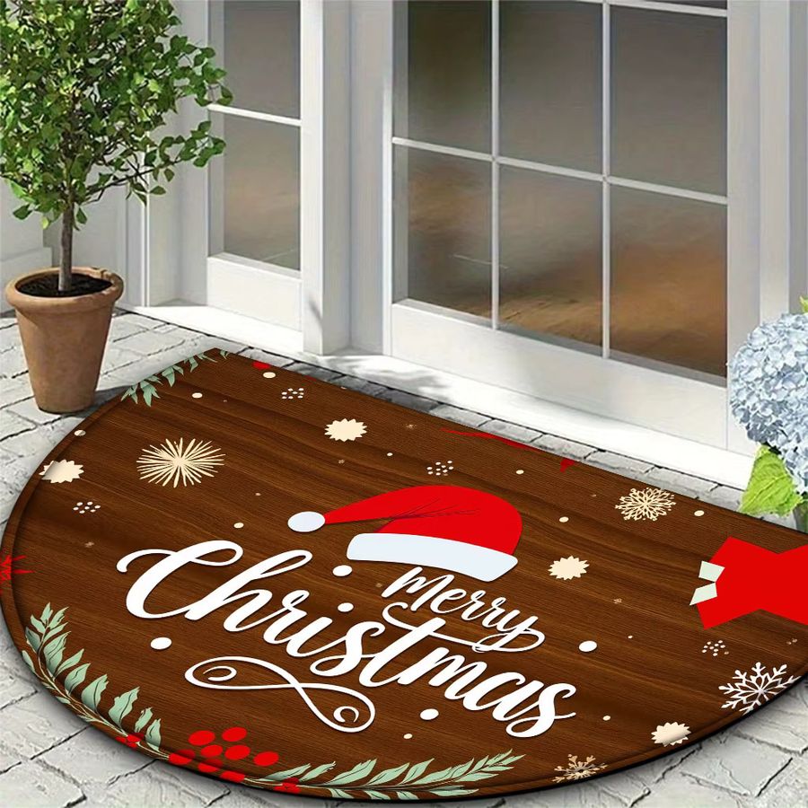 Halbkreisförmige Fußmatte mit Weihnachtsmotiv von VIKAMA in Multicolor, rutschfester Flurteppich für Wohnzimmer und Schlafzimmer - Bild 3