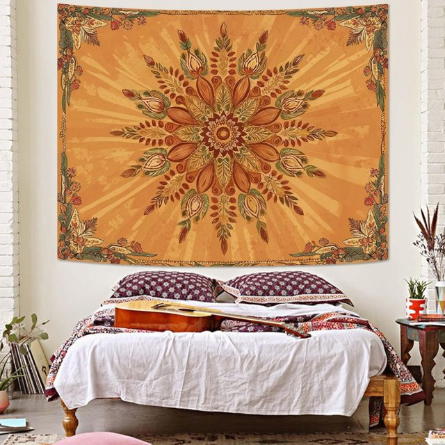 VIKAMA Retro-Wandteppich im Bohemian-Stil mit floralem Mandala-Muster, Wandbehang mit Vintage-Blumenprint für dein Wohnzimmer, B: 60 cm, H: 40 cm - Bild 1