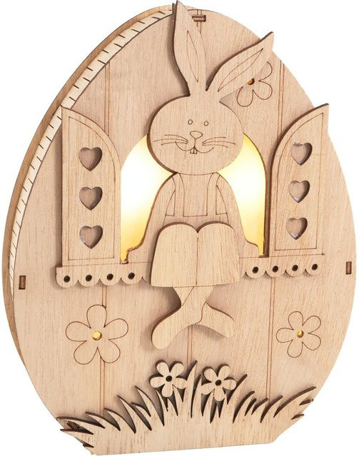 VBS Holz-Ei Hase im Fenster mit LED in Beige - Bild 1