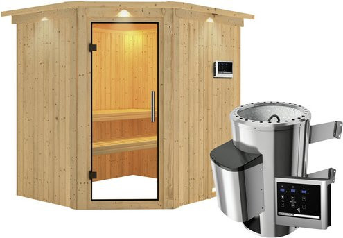 Karibu Sauna Talsen aus Fichtenholz mit 3.6 kW Saunaofen und externer Steuerung für 3 Personen, beige, B/T/H: 184 x 202 x 210 cm - Bild 1