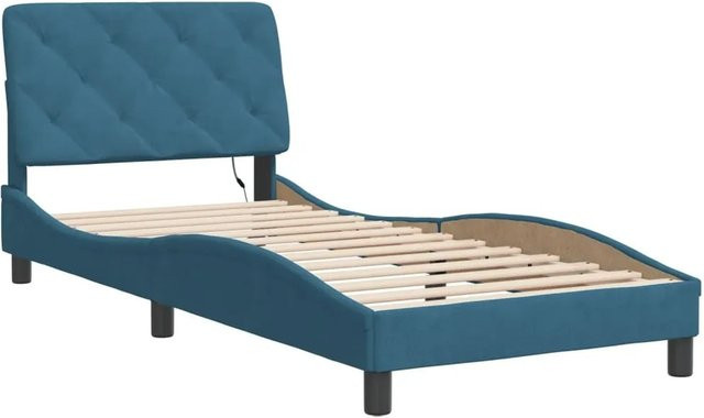 vidaXL Bettgestell mit LED-Beleuchtung und USB-Ladeport aus Samt in Blau, B/T/H: 90 x 200 x 218 cm - Bild 1