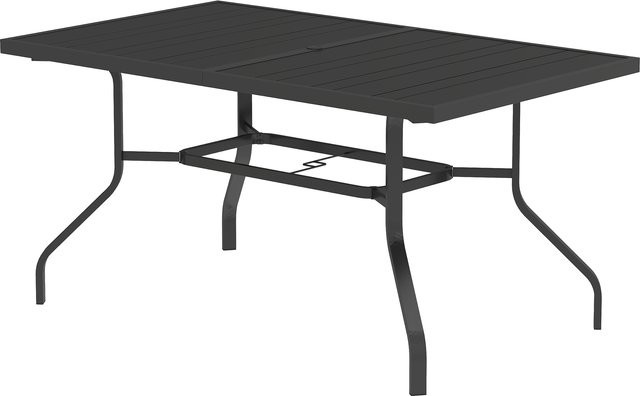 Outsunny Gartentisch aus Stahl in Schwarz mit Latten-Design und Schirmloch, wetterfester Esstisch für Garten und Balkon, B/T/H: 152 x 90 x 74 cm - Bild 1