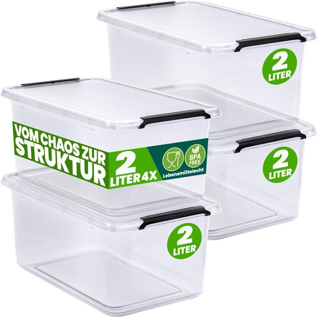 DEUBA Aufbewahrungsbox 4er-Set transparent stapelbar BPA-frei B/T/H: 20 x 15 x 12 cm - Bild 1