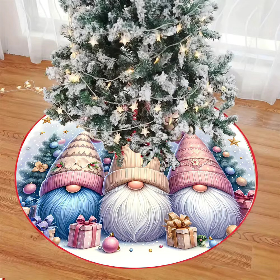 VIKAMA Weihnachtsbaumkleid im nordischen Stil, rundes Kissen in Rosa mit Zwerg-Motiv zur Weihnachtsdekoration - Bild 4