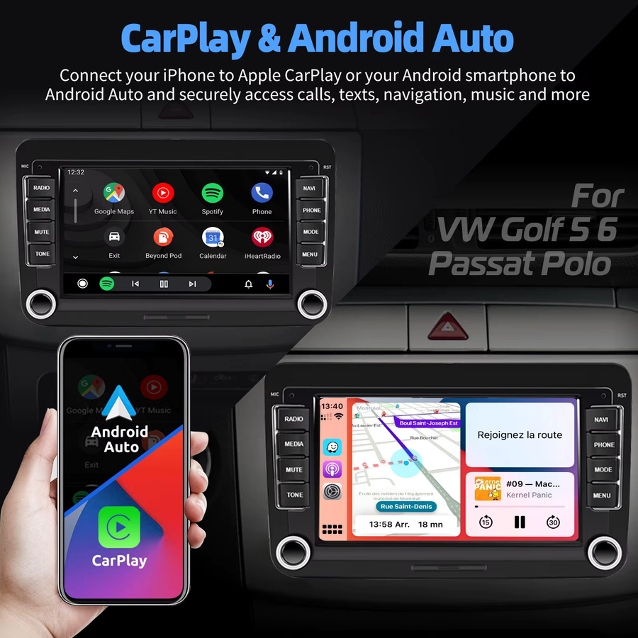 ESSGOO Android Autoradio mit CarPlay und GPS, 9 Zoll, Schwarz, für Volkswagen VW Golf Passat Jetta sowie Skoda und SEAT - Bild 4