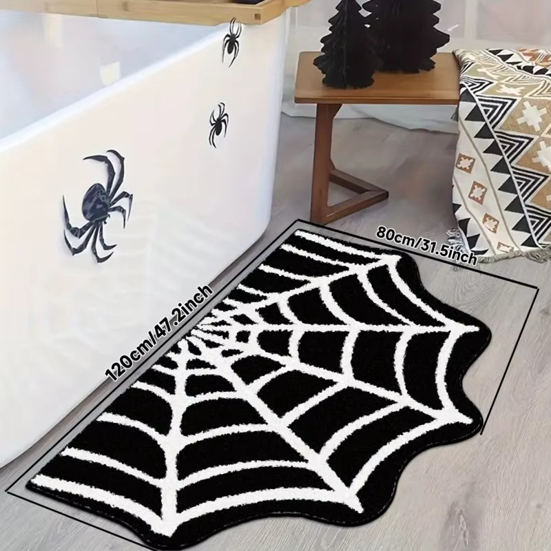 VIKAMA Spinnennetz Badezimmer-Bodenmatte in Schwarz, rutschfester Gothic-Teppich zur Raumdekoration - Bild 2