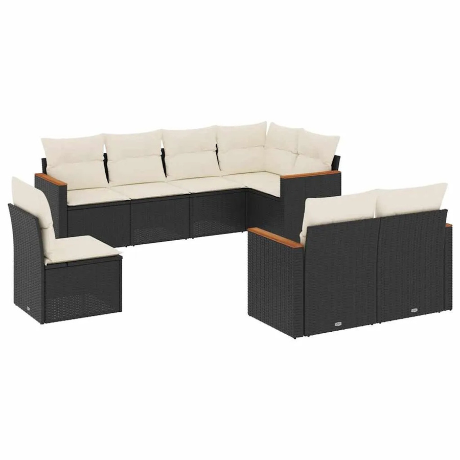 vidaXL 8-teilige Garten-Sofagarnitur aus Poly-Rattan und Akazienholz in Schwarz mit Kissen und Stauraum - Bild 2