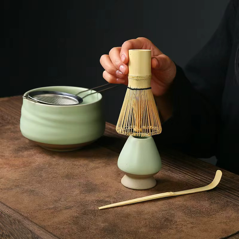 LIUQILI Matcha-Teegesenhalter aus Keramik in Grün für Bambus Chasen - Bild 1