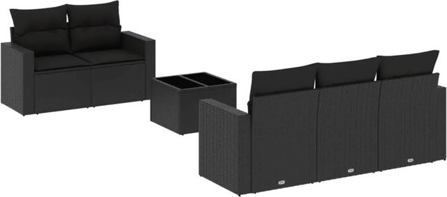 vidaXL 6-tlg Garten-Sofagarnitur aus Polyrattan in Schwarz mit L-Form und Kissen - Bild 1