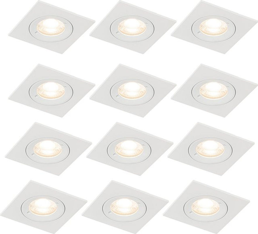 QAZQA Set mit 12 weißen quadratischen GU10 Einbaustrahlern aus Aluminium, modern und minimalistisch, 50 mm - Bild 1