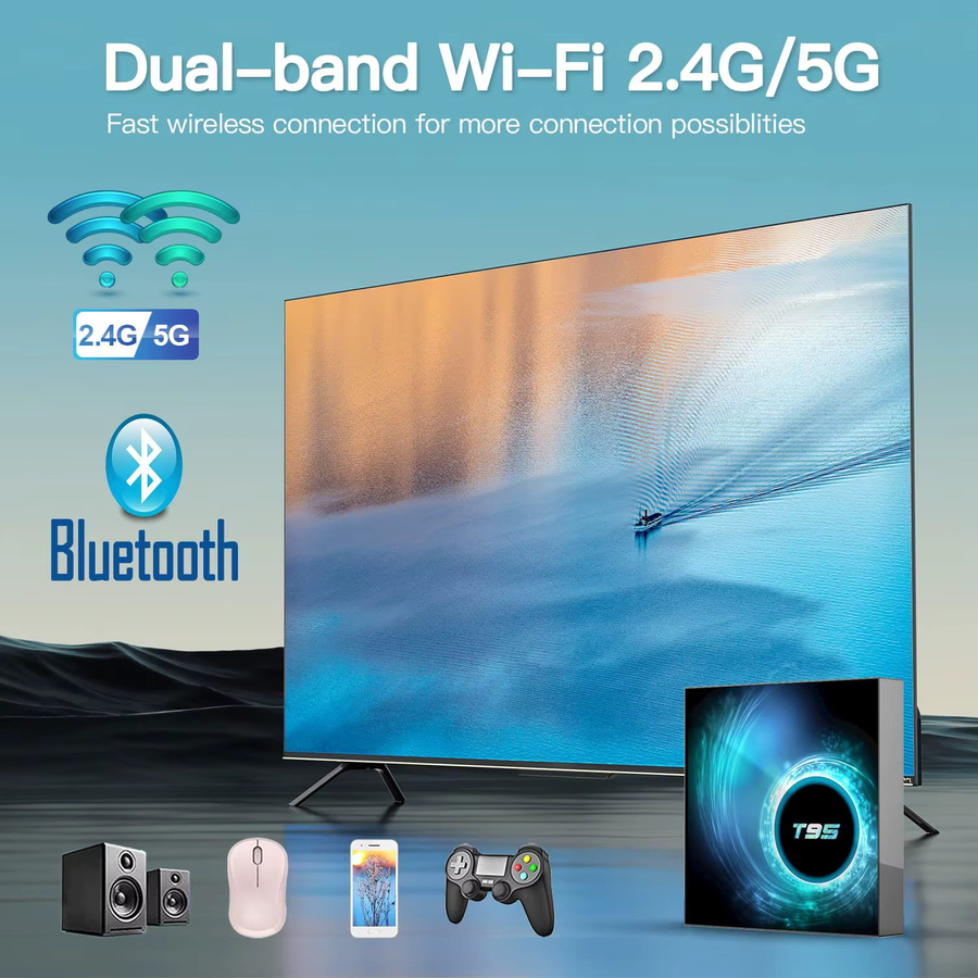 T95 Smart TV Box Android 16 Media Streamer mit Allwinner H616, 8K Video, WLAN und Google Assistant, Schwarz - Bild 3