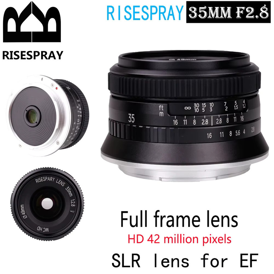RISESPRAY 35mm Weitwinkel-Festbrennweitenobjektiv f/2.8 Manuell für Canon EF und Nikon F DSLR-Kameras, Schwarz - Bild 2