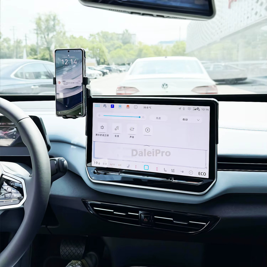 Autohalterung für Volkswagen ID.4 mit kabellosem Laden und fester Basis für 12,9 Zoll Bildschirmpanel, Schwarz - Bild 1