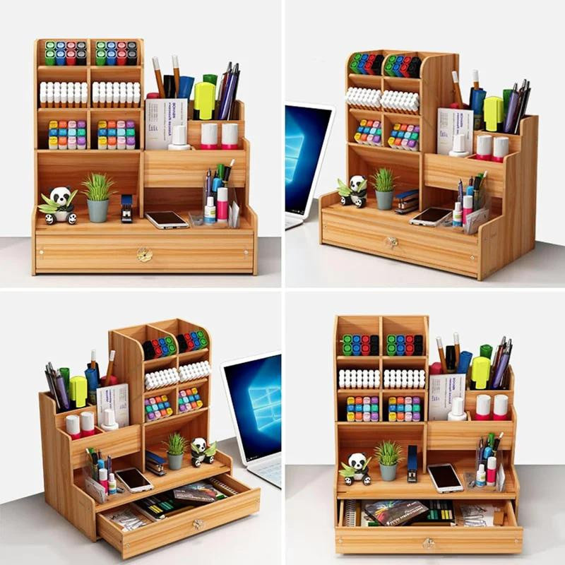 Haven Home Schreibtischorganizer aus Holz in Braun mit Schublade und mehreren Fächern - Bild 3