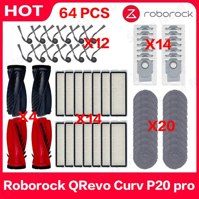 Roborock Zubehör-Set für Qrevo Curv P20 Pro mit Rollenbürste, Seitenbürste, Filtern, Wischpads und Staubbeuteln in Multicolour - Bild 1