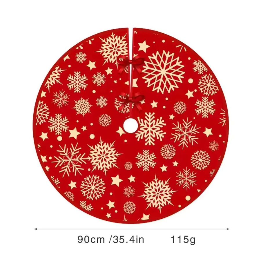 VIKAMA Weihnachtsbaum Rock mit Schneeflocken und Sternen in Rot und Gold zur Dekoration - Bild 2