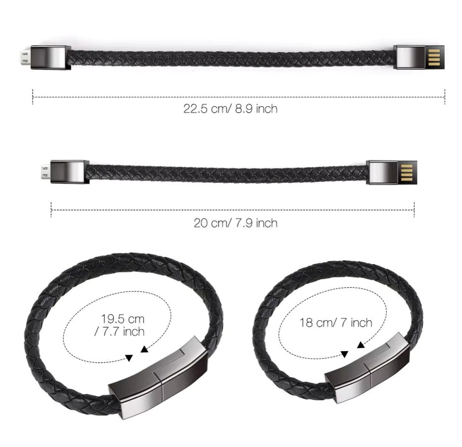 Tragbares USB-C Armband Ladekabel aus geflochtenem Kunstleder in Schwarz für iPhone und Typ-C Geräte - Bild 4