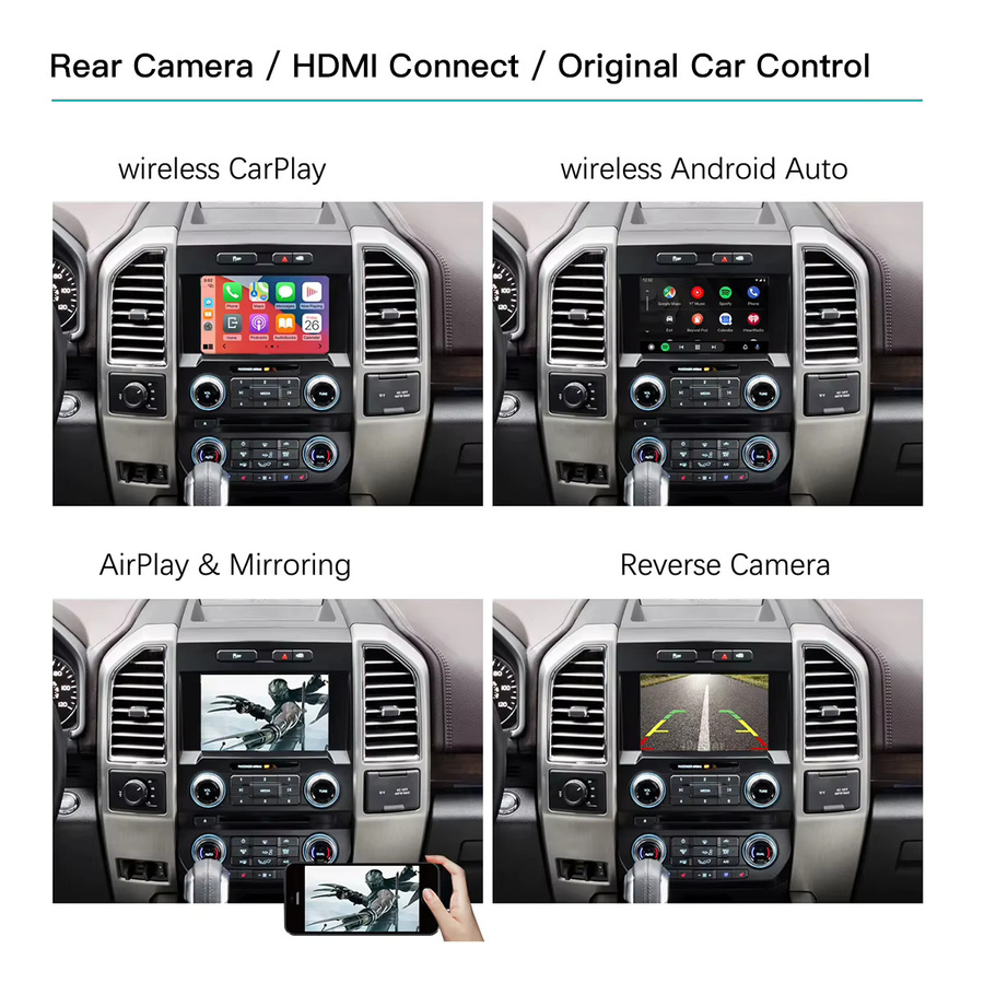 AUTOABC Drahtlose CarPlay und Android Auto Interface Box für Ford Sync 2 F-150 Expedition Super Duty in Schwarz - Bild 2